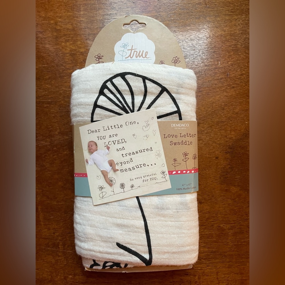 New True 47" x 47" Muslin Cotton Baby Swaddle Love Letter